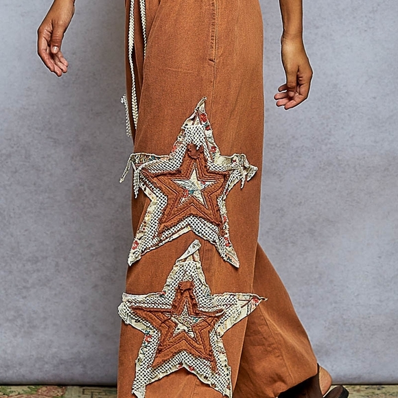 056 ⬇️🔥 POL The Lumenbloom Brown Patchwork Joggers - Picture 3 of 5